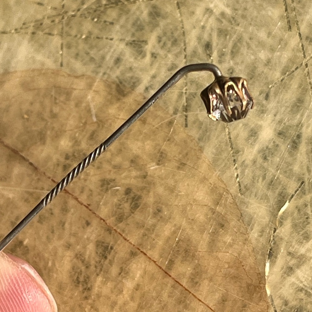 Vintage Gold Tone Clear Stone Stick Pin Hat Pin Estate Jewelry